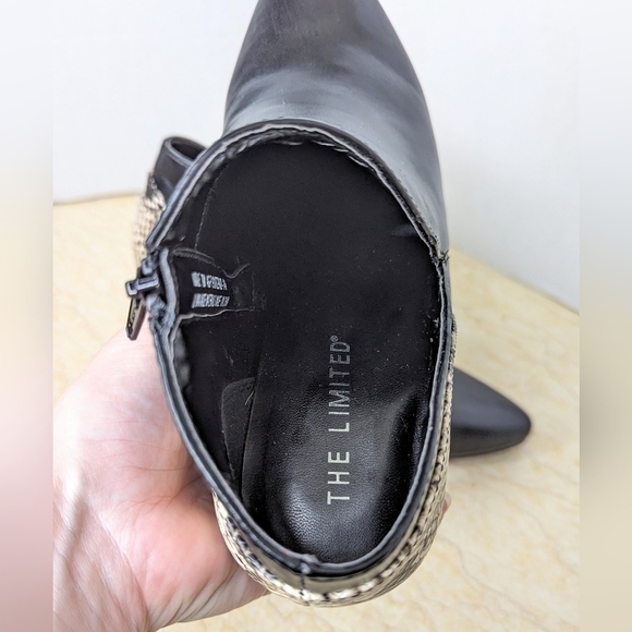 The Limited Nadalie Bootie Black Faux Snakeskin Open Side Pointed Toe Heeled - Picture 9 of 13